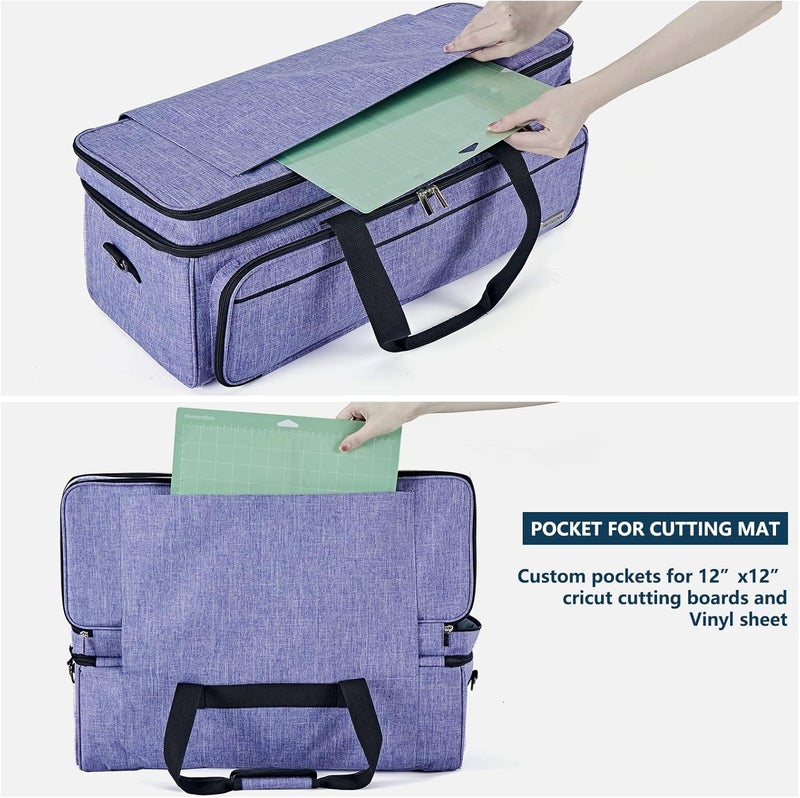 NICOGENA Double Layer Carrying Case with Mat Pocket for Cricut Maker 4, Explore 4, Multi Large Front Compartments for Tools, Accessories and Supplies, Purple - Image 2